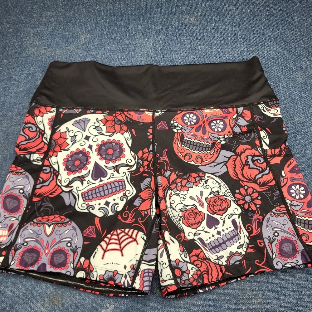 Constantly Varied Gear CVG Sugar Skull Floral Athletic Shorts Pockets XXL Squats